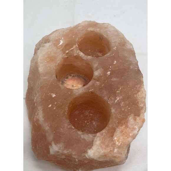 Himalayan Salt 3 Hole Candle Holder with Cylinder Candles without box 5 Pounds - Picture 5 of 13